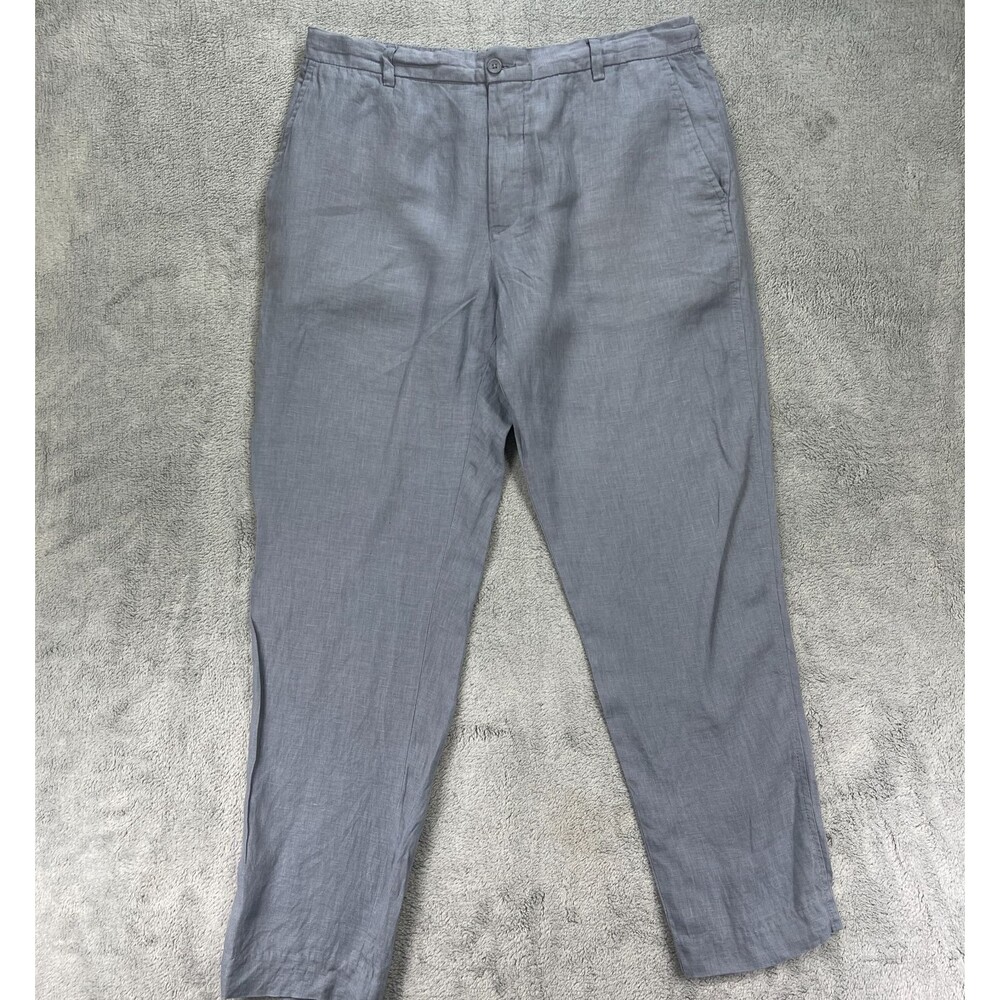 Zara Chino Pants Mens XL Light Blue Linen Flat Front Straight Leg Casual